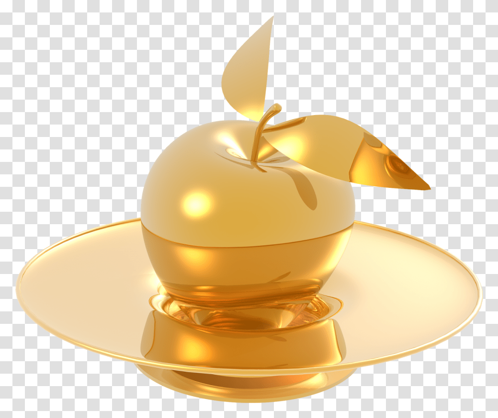 Gold Made Apple And Plate Image Purepng Free Gold Apple Logo, Lamp, Clothing, Apparel, Hat Transparent Png