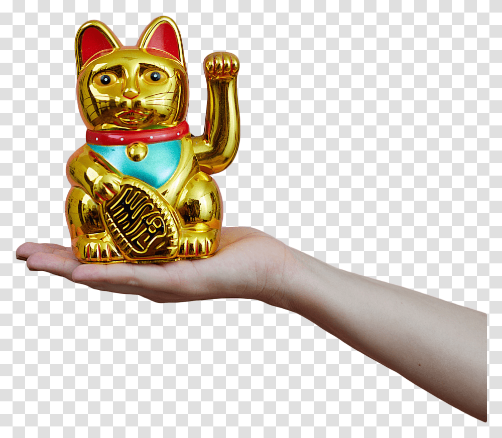 Gold Maneki Neko Background Animal Figure, Person, Human, Pet, Cat Transparent Png