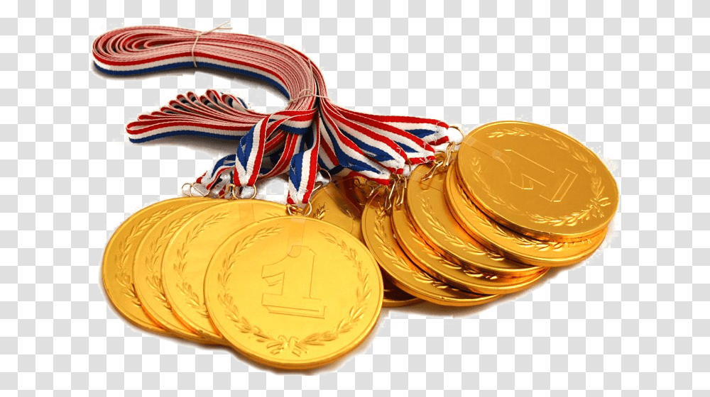 Gold Medal Bunch Of Gold Medals, Trophy, Coin, Money, Wire Transparent Png
