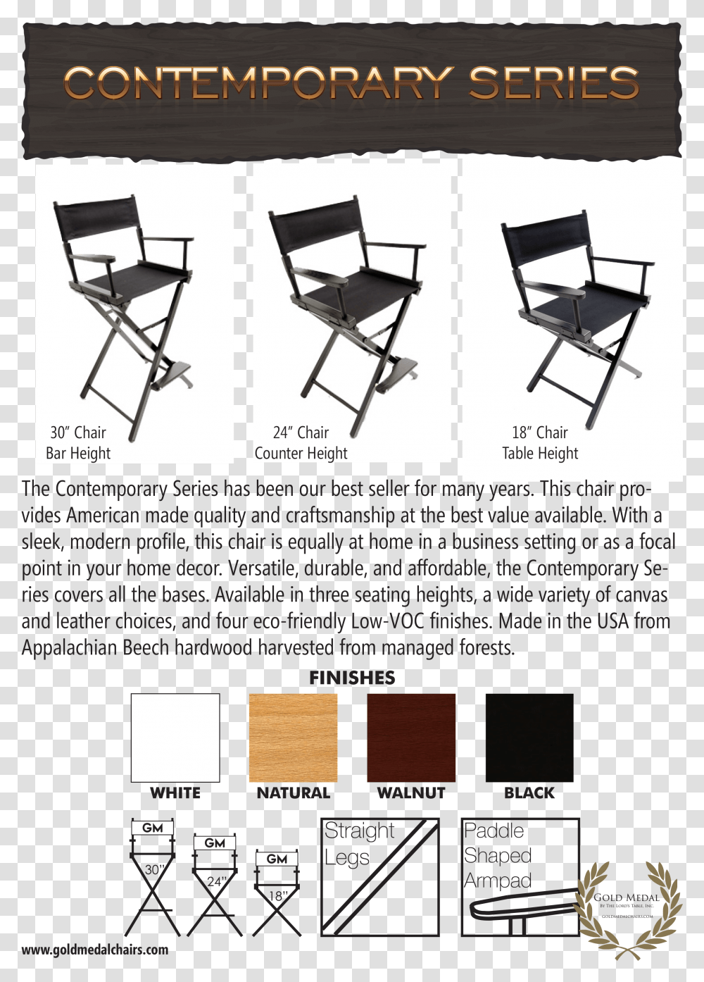 Gold Medal Director's Chair Catalog Contemporary Page, Furniture, Word, Canvas, Flyer Transparent Png