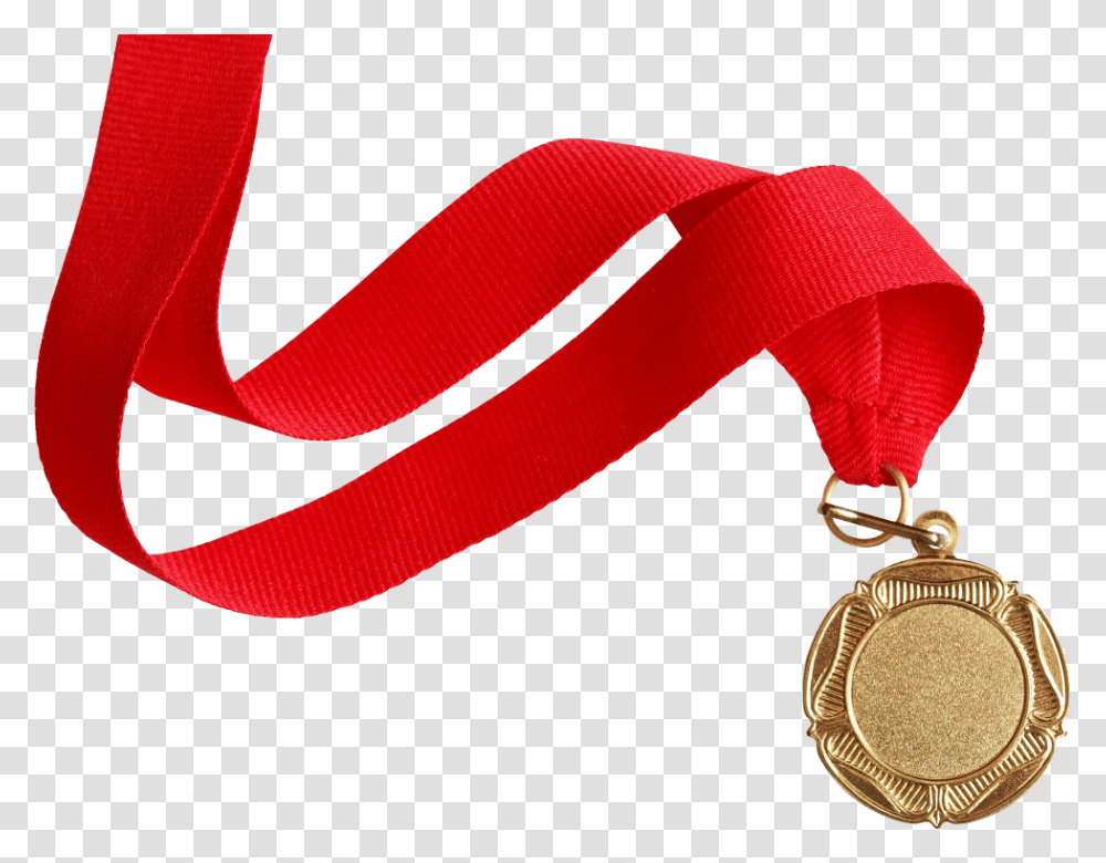 Gold Medal With Red Ribbon Gold Medal With Ribbon, Trophy Transparent Png
