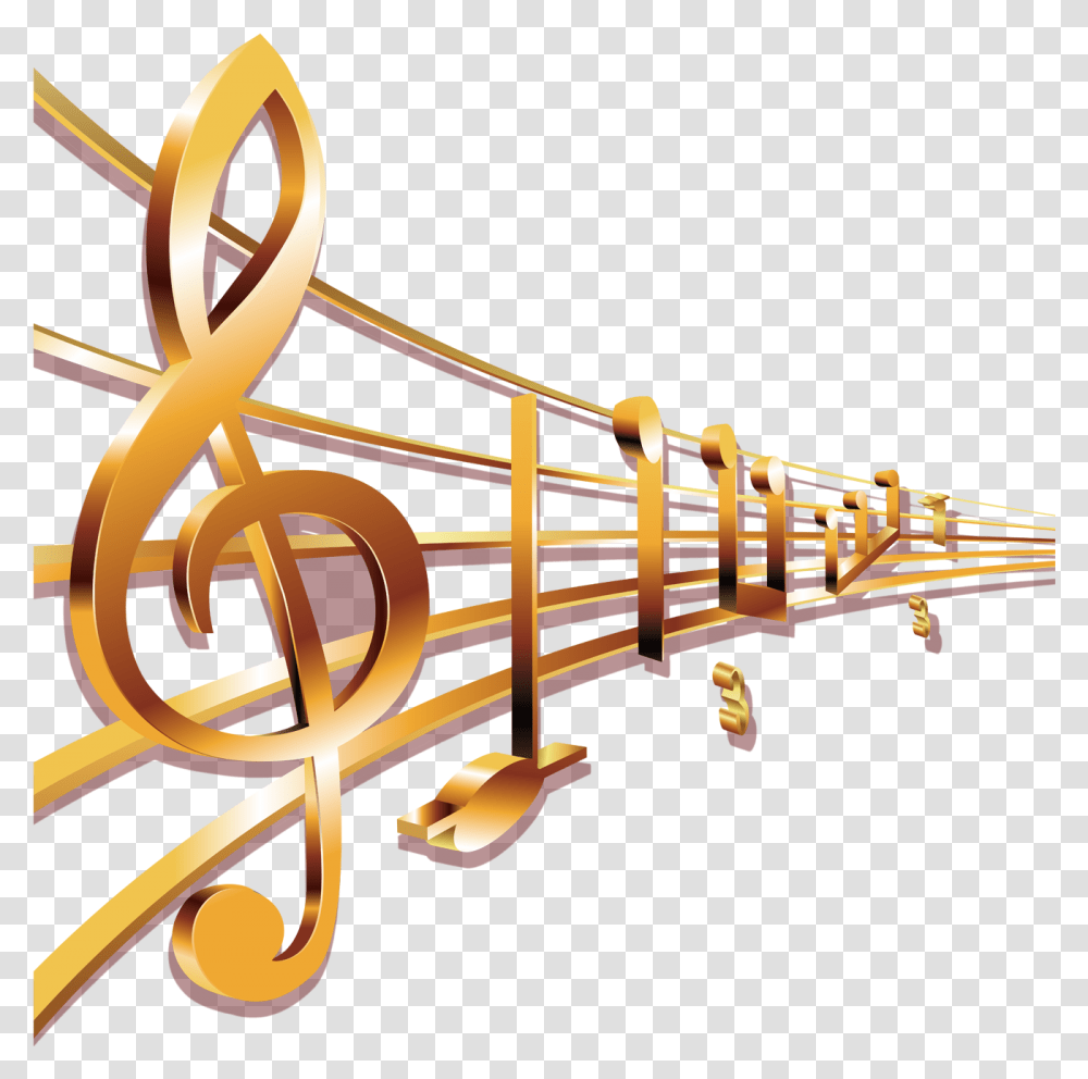 Gold Music Note Clipart Gold Musical Notes Background, Trumpet, Horn, Brass Section, Musical Instrument Transparent Png