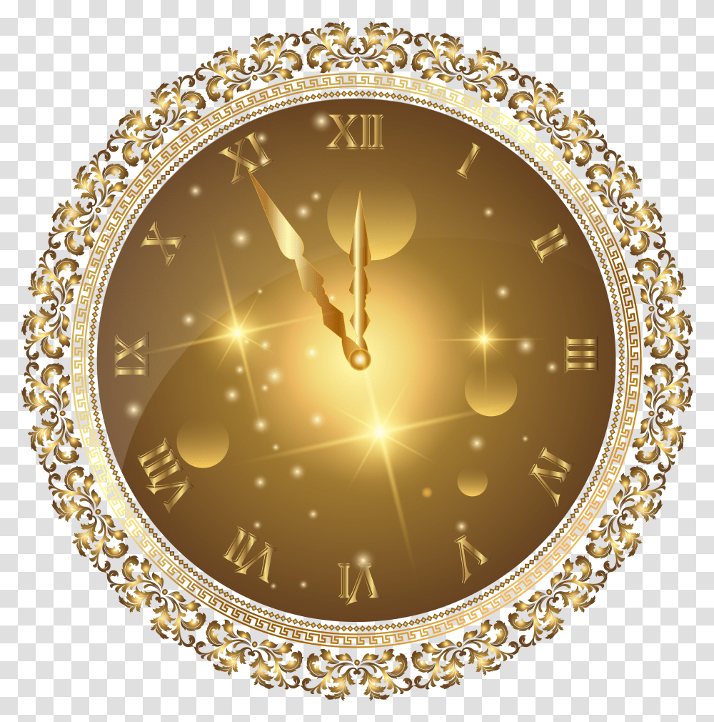 Gold New Year's Clock Clip Art Image New Year Clock Transparent Png