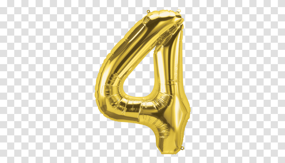 Gold Number 4 Balloon 4 Gold Balloon, Horn, Brass Section, Musical Instrument, Bugle Transparent Png