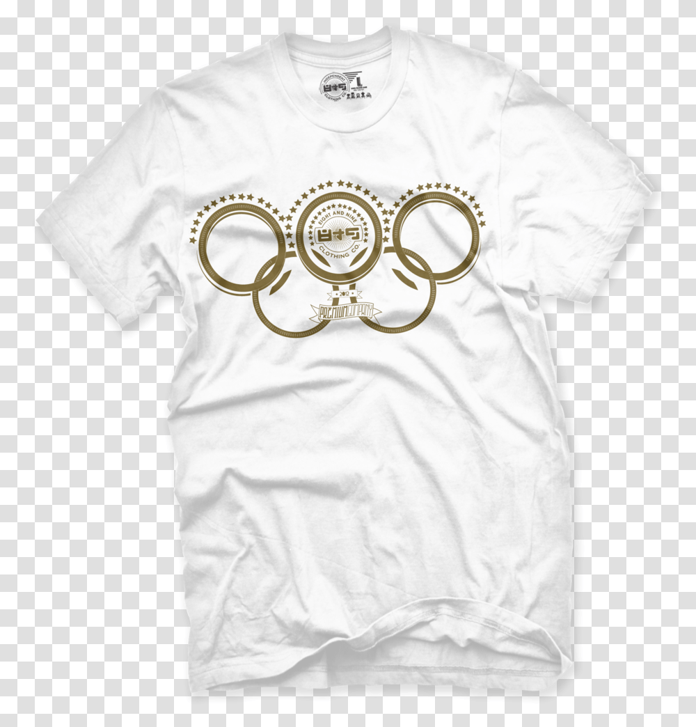Gold Olympic Rings White T Shirt Bonneville Salt Flats T Real Recognize Real T Shirt, Clothing, Apparel, T-Shirt, Person Transparent Png