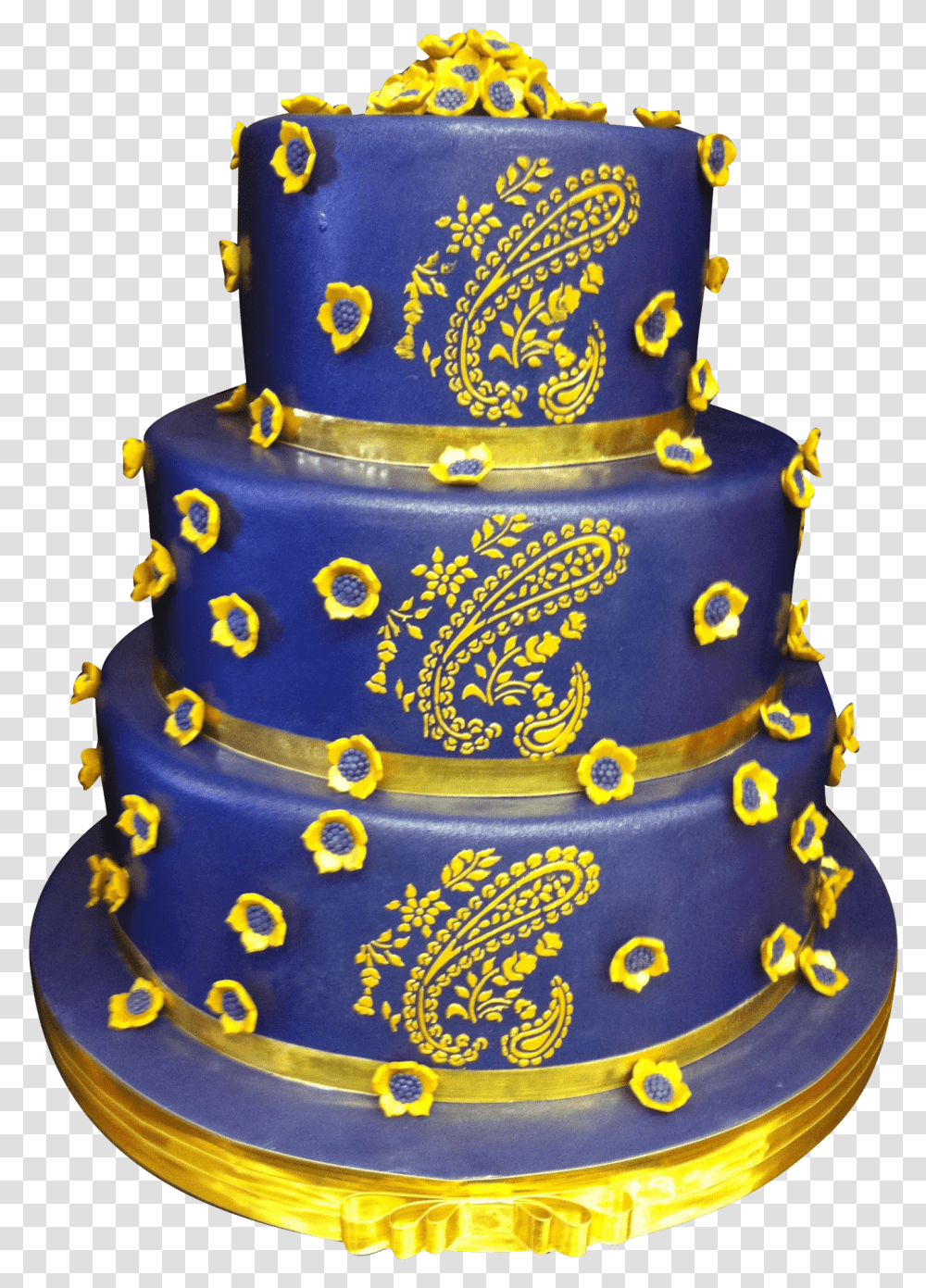 Gold Paisley Wedding Cake Yellow Cake And Blue Birthday Cake, Dessert, Food,  Transparent Png