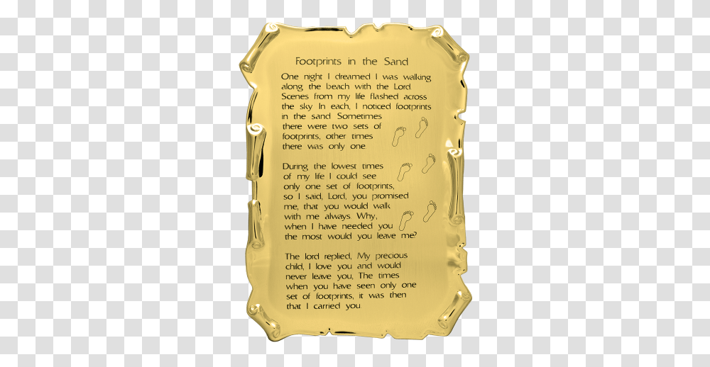Gold Parchment Plaque With Footprints Poem Lovely, Text, Menu, Scroll Transparent Png