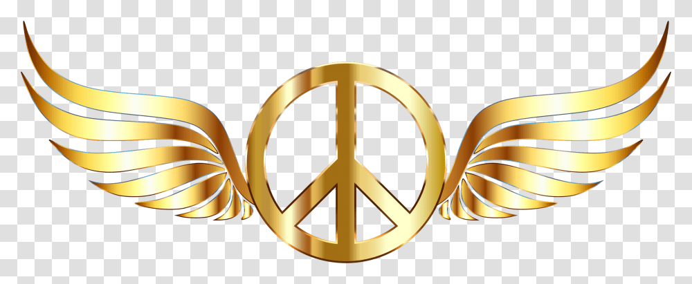 Gold Peace Sign Wings No Background Background Wings Logo, Symbol, Trademark Transparent Png