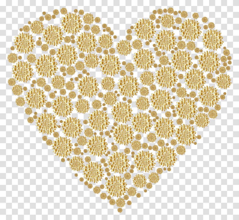 Gold Petals Heart Clip Arts, Rug, Pattern, Embroidery Transparent Png