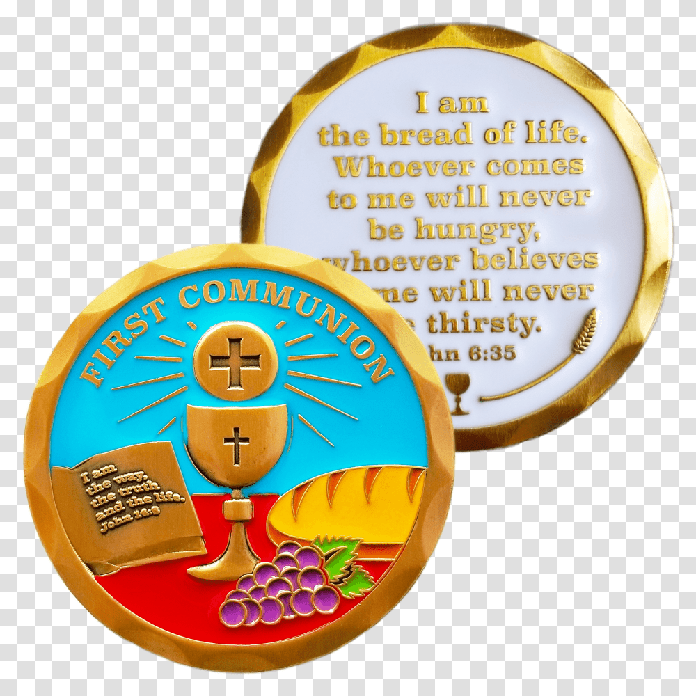 Gold Plated Christian Challenge Coin First Communion I Am The Way Truth And Life John 146 Religion, Logo, Symbol, Text, Money Transparent Png