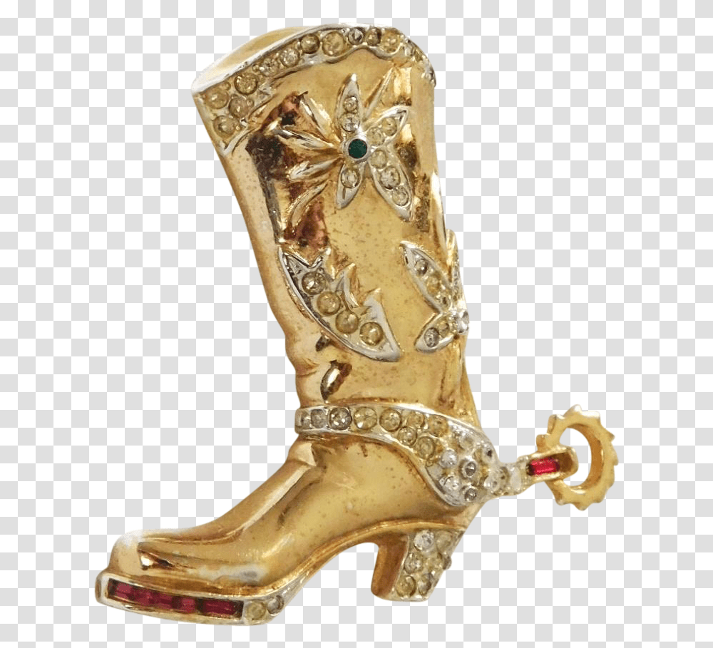 Gold Plated Pave & Invisibly Set Ruby Colored Baguettes Gold Cowboy Boots, Clothing, Apparel, Footwear, Bronze Transparent Png