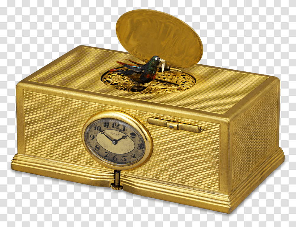 Gold Plated Singing Bird Box And Clock Singing Bird Box Transparent Png