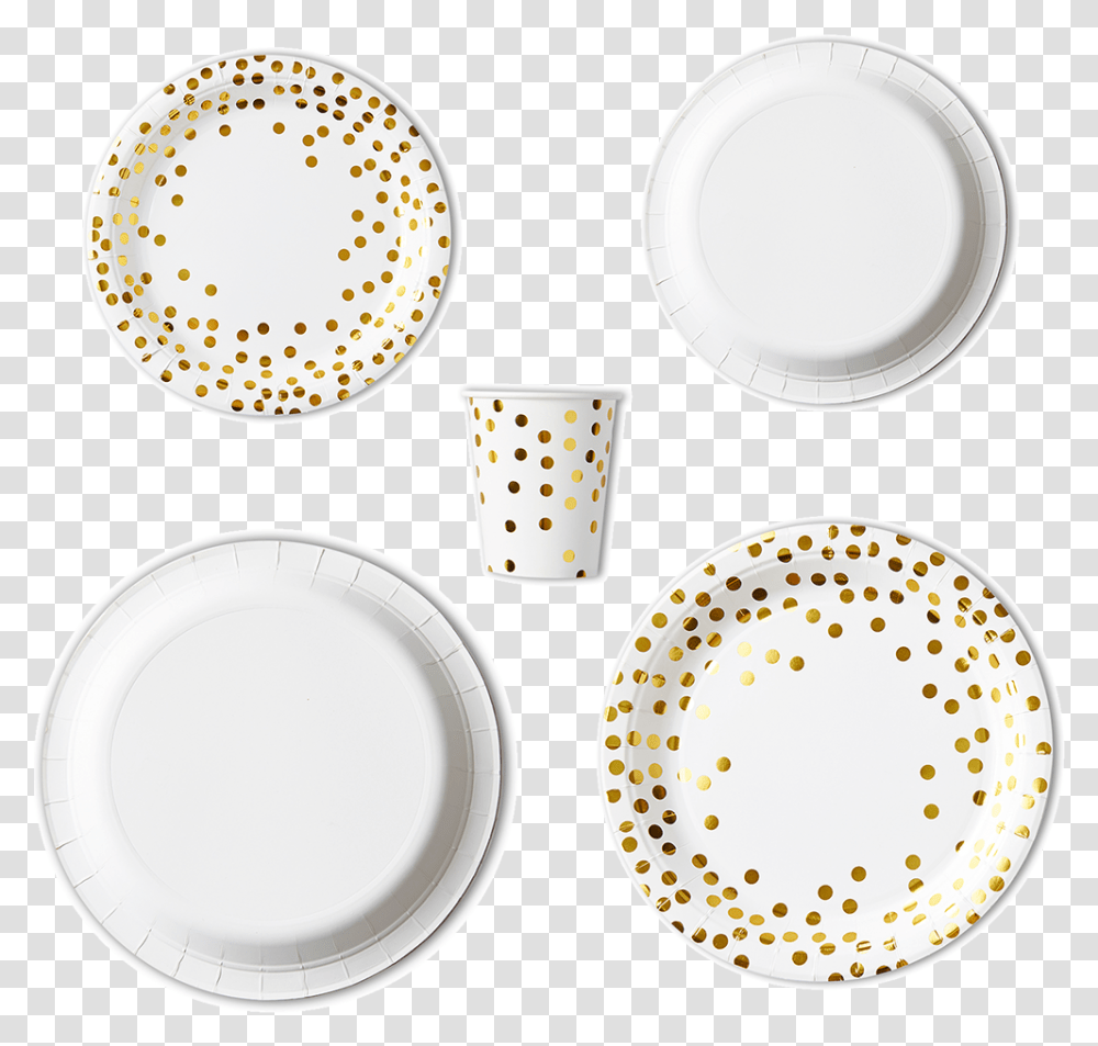 Gold Polka Dot Paper Plates Slider Porcelain, Pottery, Saucer, Texture Transparent Png