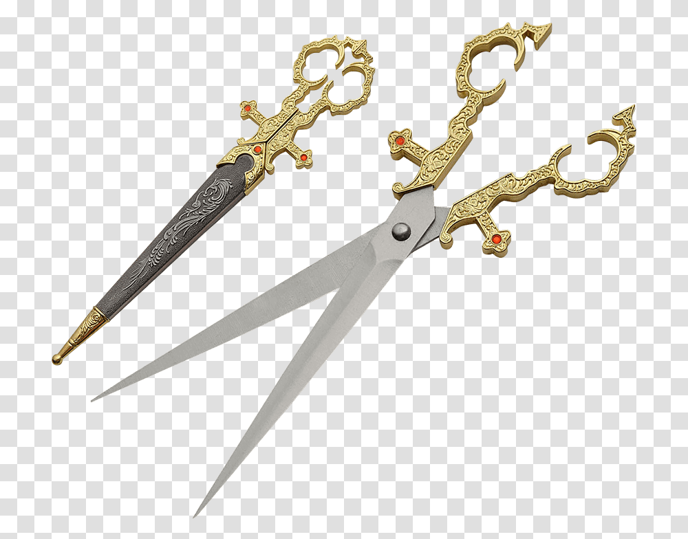 Gold Renaissance Scissors Golden Scissor Dagger, Weapon, Weaponry, Blade, Sword Transparent Png