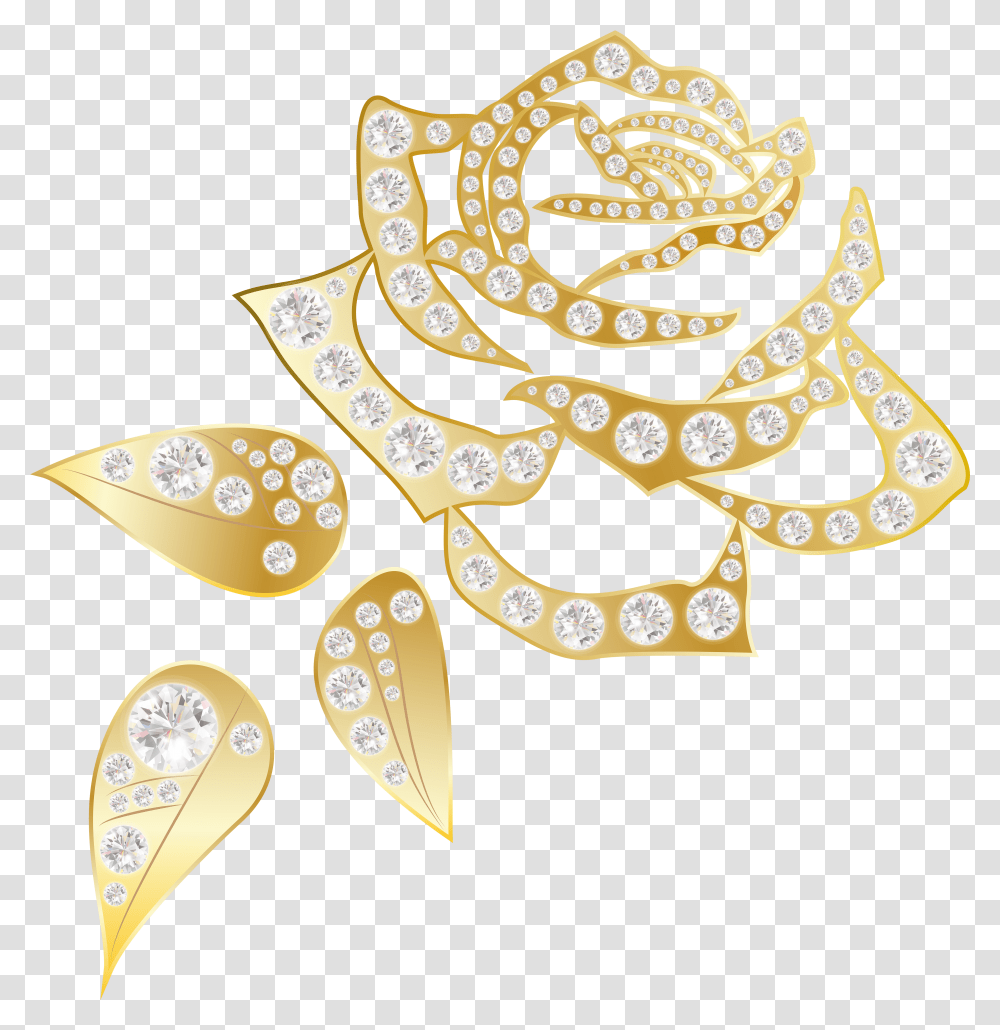 Gold Rose With Diamonds Clip Art Image Flower Outline Background Gold Transparent Png