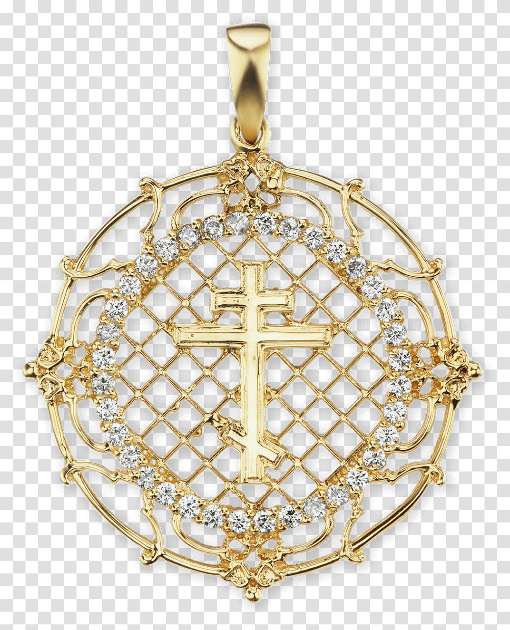 Gold Round Orthodox Cross Pendant With Diamonds Locket, Chandelier, Lamp, Accessories Transparent Png