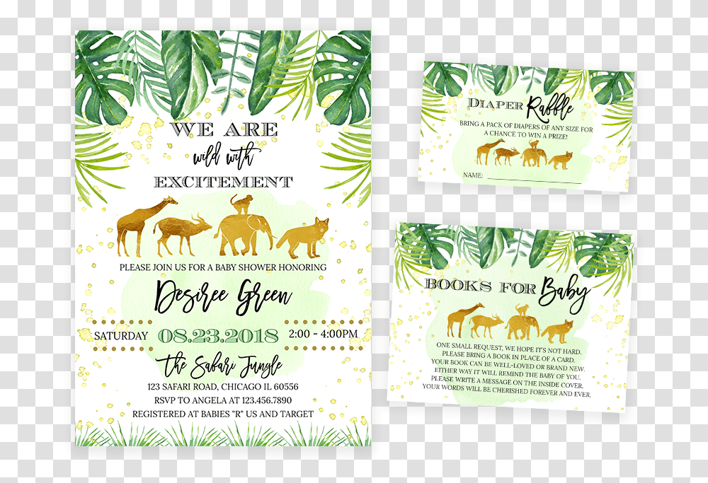 Gold Safari Animals Baby Shower Invitation Pack Gold Safari Animals, Flyer, Poster, Paper, Advertisement Transparent Png