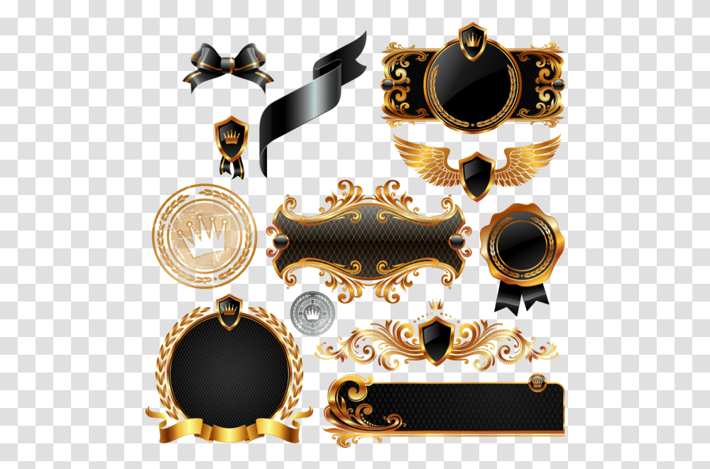 Gold Shields And Crests Vectors Black And Gold Shields, Clock Tower, Building, Text, Pattern Transparent Png