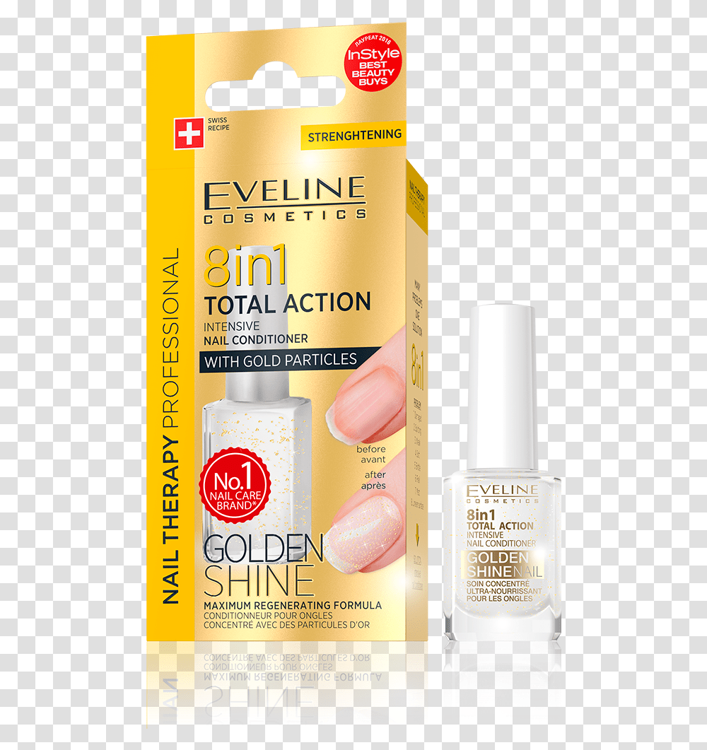 Gold Shine 8 In 1 Eveline Nail Conditioner, Cosmetics, Bottle, Menu Transparent Png