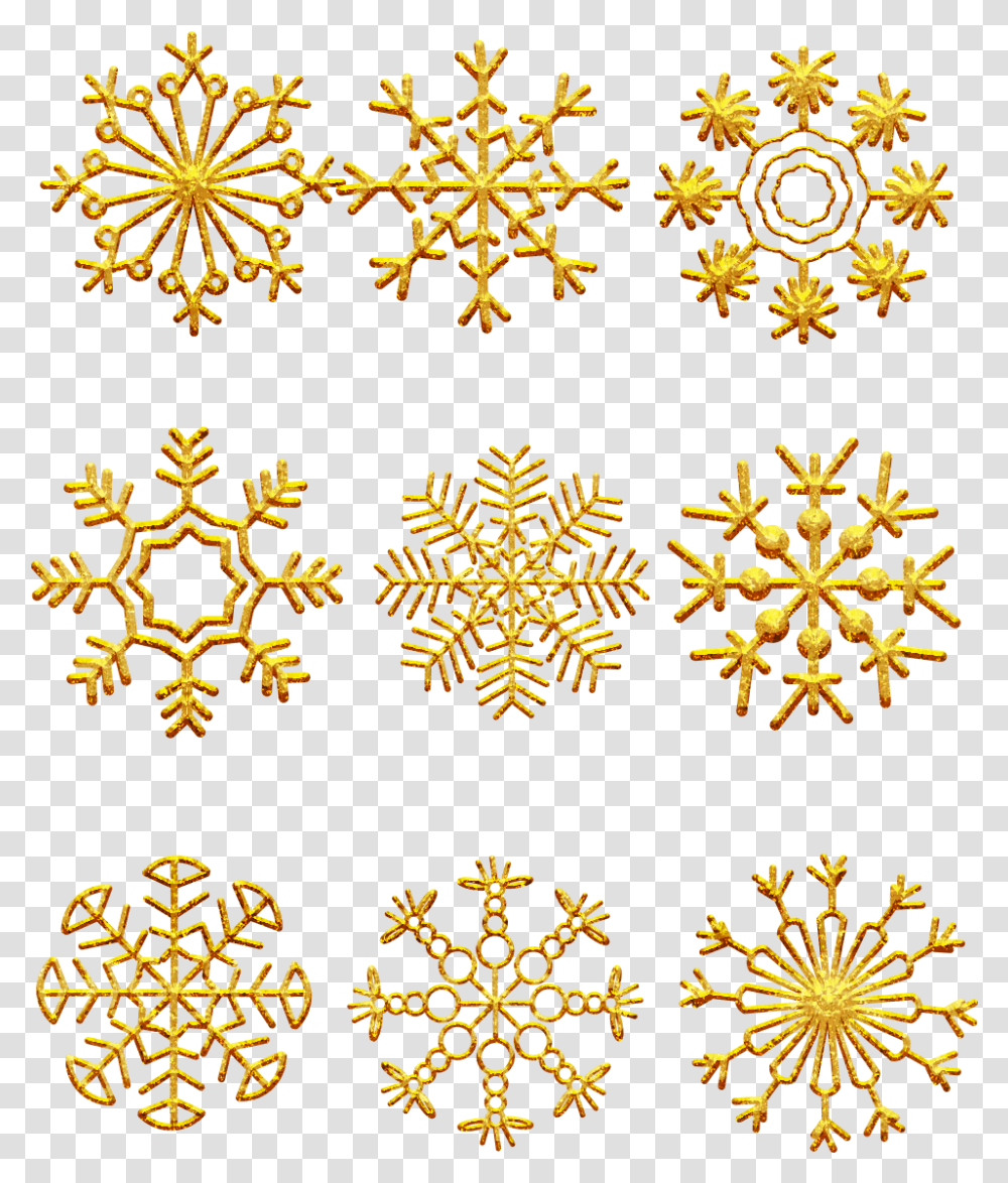 Gold Snowflakes Like Icon Design, Pattern, Ornament, Rug, Fractal Transparent Png