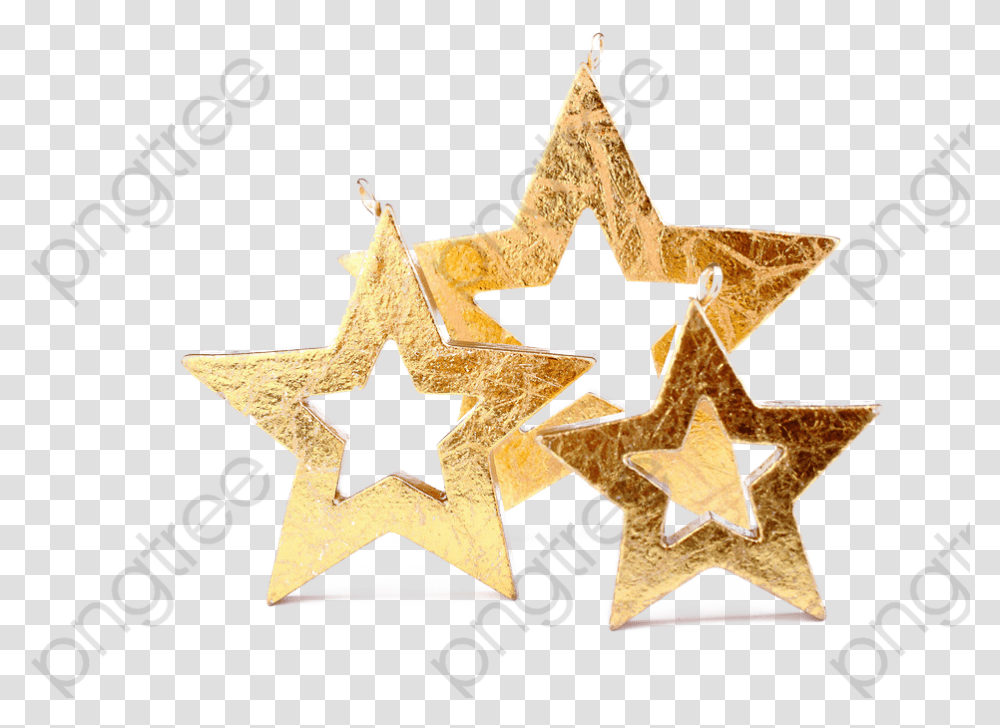 Gold Star Metallic Stars Luster Pendant Christmas Star Gift, Cross, Star Symbol Transparent Png