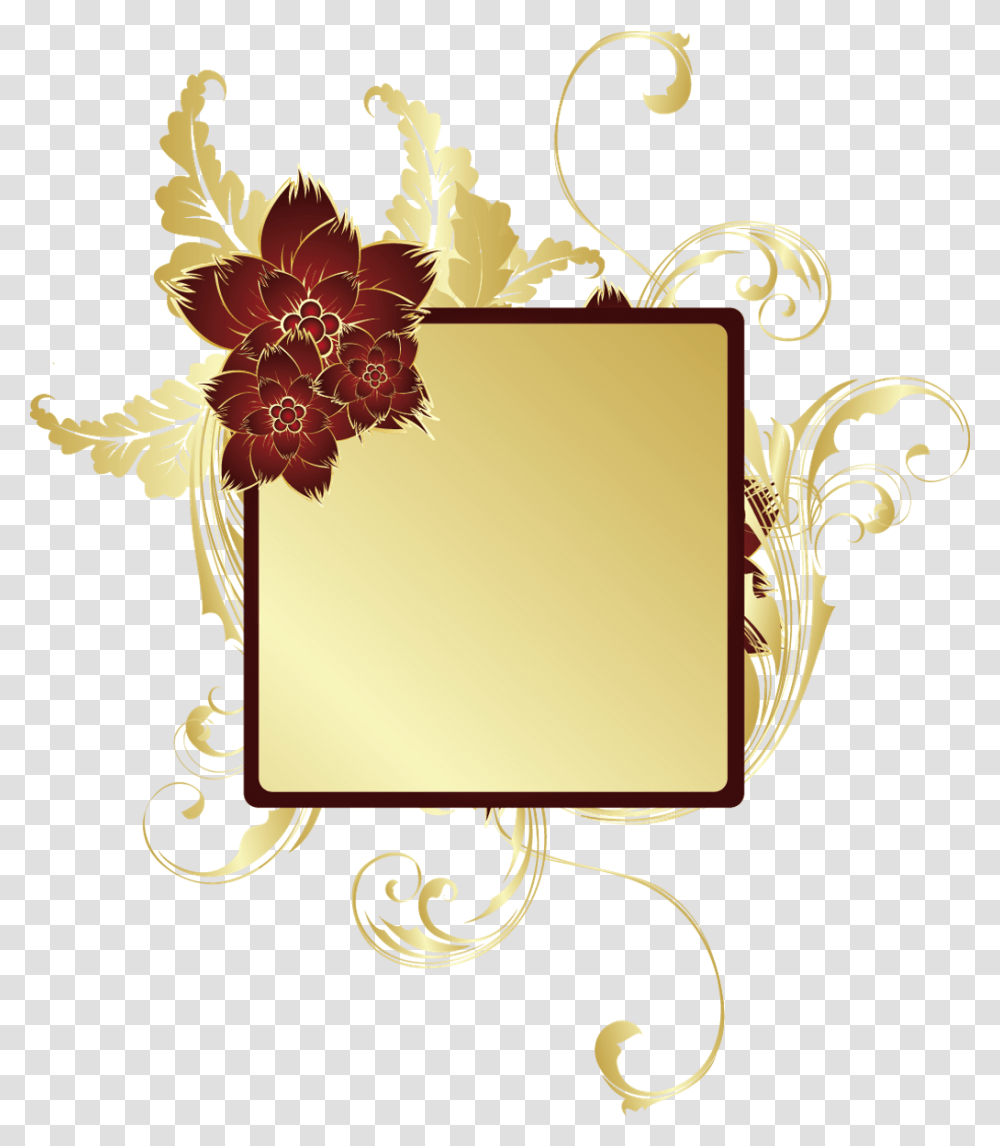 Gold Swirls Redflower Flowers Goldleaves Frame Header Portable Network Graphics, Floral Design, Pattern, Lamp Transparent Png