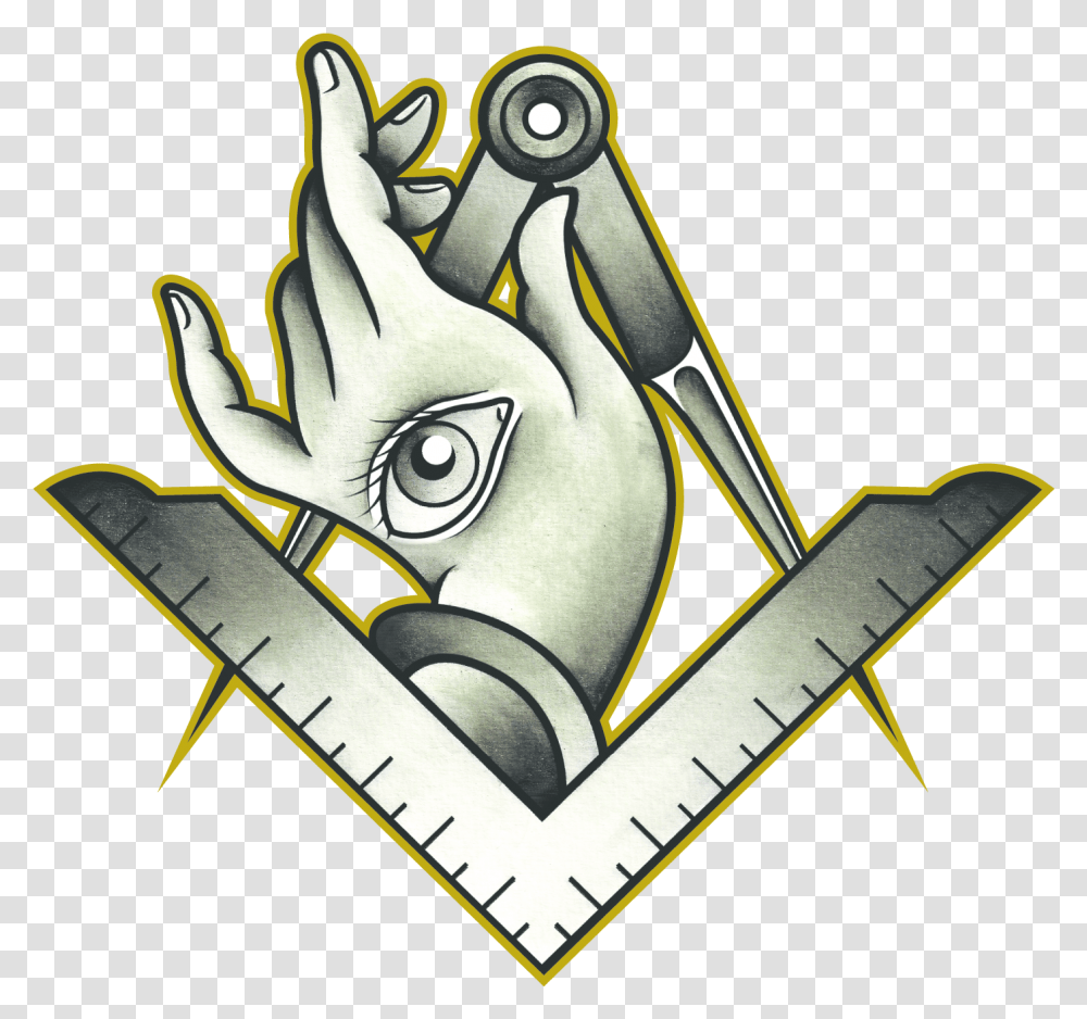 Gold Tattoo Square And Compass Clipart Full Size Clipart Cartoon, Drawing, Doodle, Text, Scissors Transparent Png