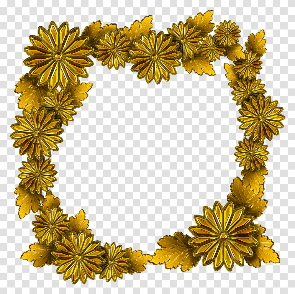 Gold The Frame Chrysanthemum Flowers Free Photo Orange Chrysanthemums Clipart, Wreath, Rug, Pattern Transparent Png