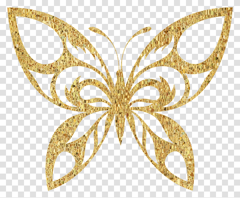 Gold Tiled Tribal Butterfly Silhouette Butterfly Silhouette, Accessories, Accessory, Jewelry, Brooch Transparent Png