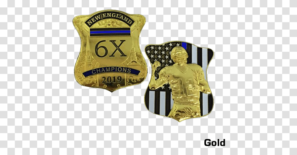 Gold Tom Brady New England Patriots Challenge Coin Boston Police Uniform, Logo, Symbol, Trademark, Person Transparent Png