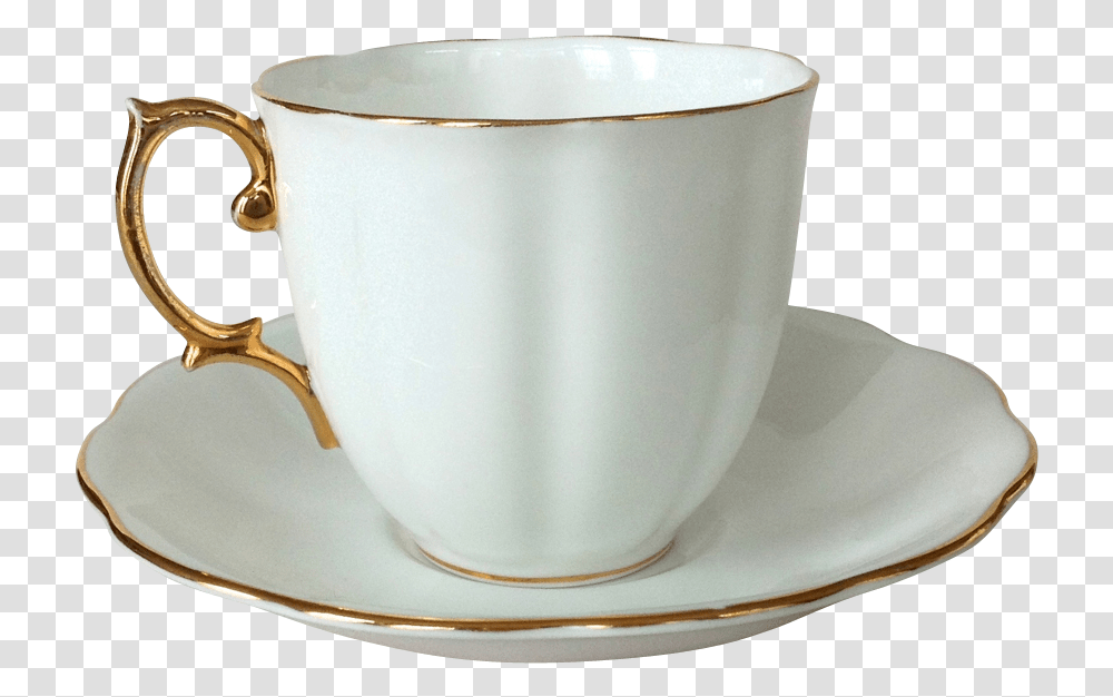 Gold Trim Bone China Teacup And Saucer, Pottery, Coffee Cup, Milk, Beverage Transparent Png