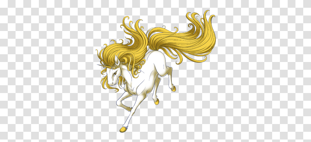 Gold Unicorn Fictional Character, Text, Label, Mammal, Animal Transparent Png