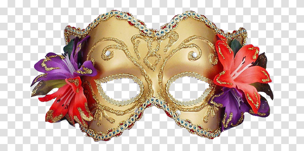 Gold Venetian Half Mask With Flowers Venice Carnival Carnaval Costume, Blouse, Apparel Transparent Png