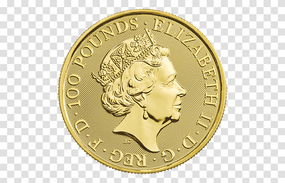 Gold White Lion Of Mortimer Back 1 Oz Britannia Oriental Border Gold Coin, Money, Nickel Transparent Png