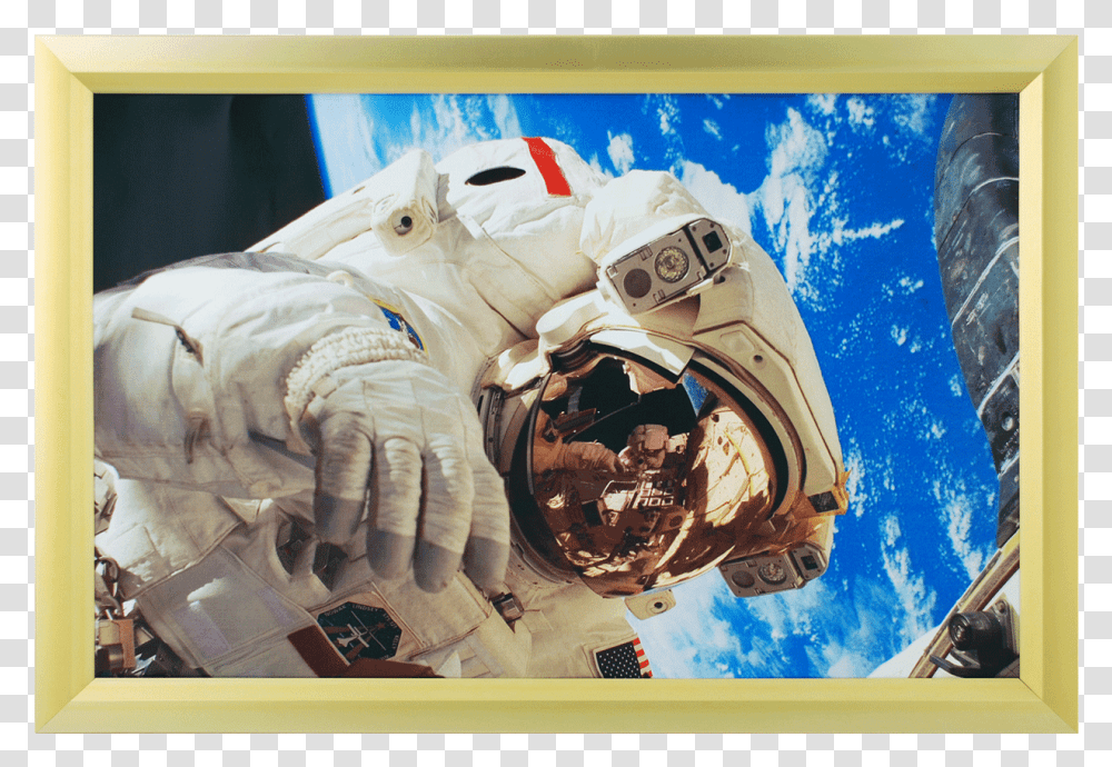 Gold Wrapped Wood Picture Frame, Person, Human, Astronaut, Helmet Transparent Png