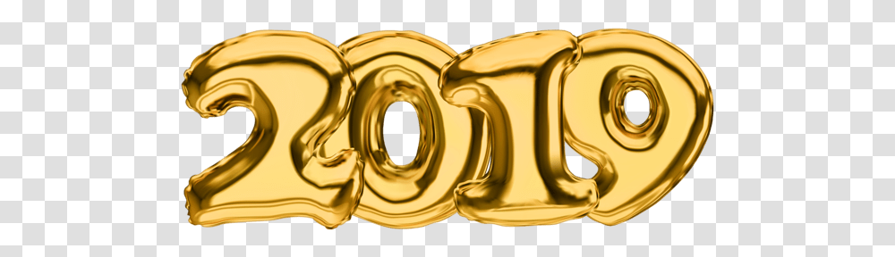 Golden Balloons 2019 Happy New Year 2019 Gold Balloon, Label, Text, Treasure, Brass Section Transparent Png