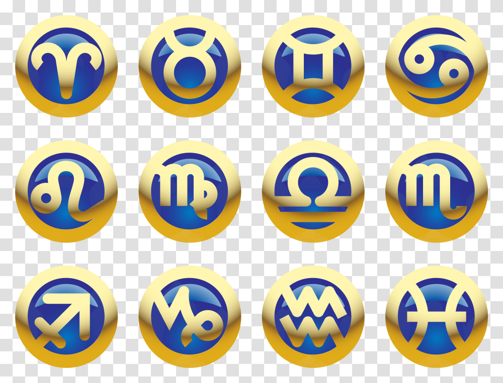 Golden Blue Zodiac Signs Clipart Image Signs Zodiac Symbols, Number, Logo, Trademark Transparent Png