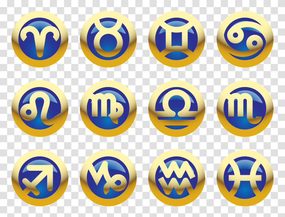 Golden Blue Zodiac Signs Clipart, Number, Word Transparent Png