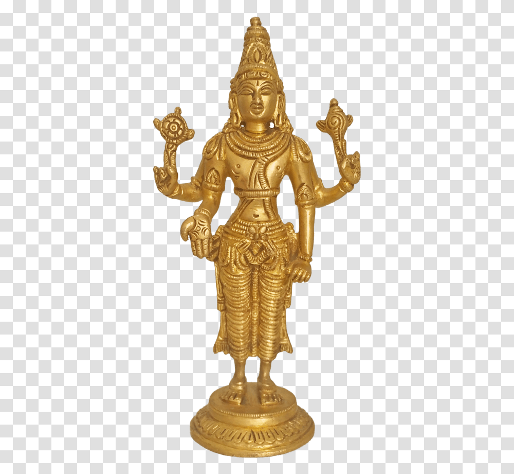 Golden Brass Blessing Lord Vishnu Statue 2 X 7 Inch, Cross, Treasure, Bronze Transparent Png