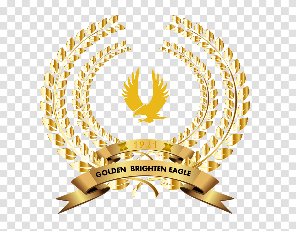 Golden Brighten Eagle Gold Laurel Wreath With Ribbon, Chandelier, Lamp, Symbol, Logo Transparent Png