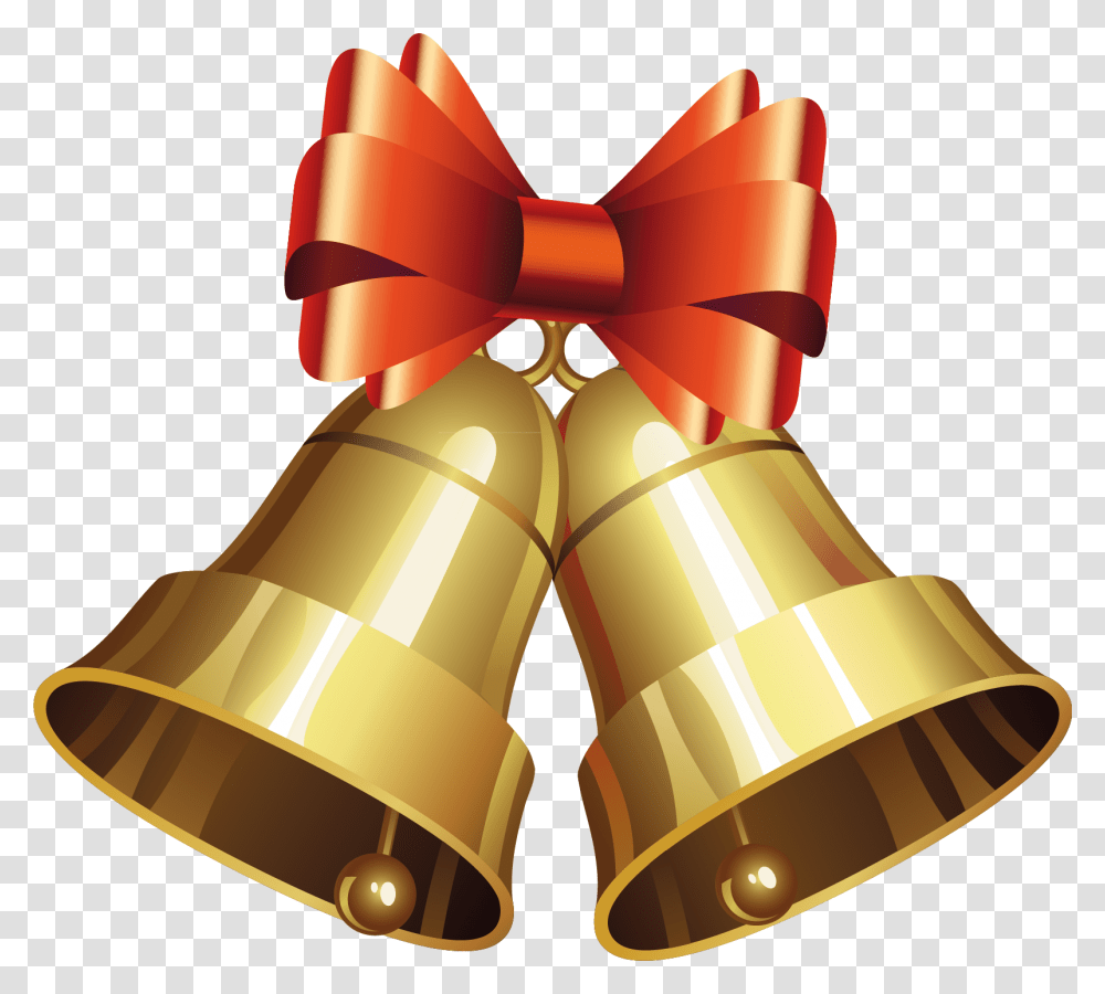 Golden Christmas Bells With Bow Gold Christmas Bells Clipart, Lamp, Bronze, Musical Instrument, Brass Section Transparent Png