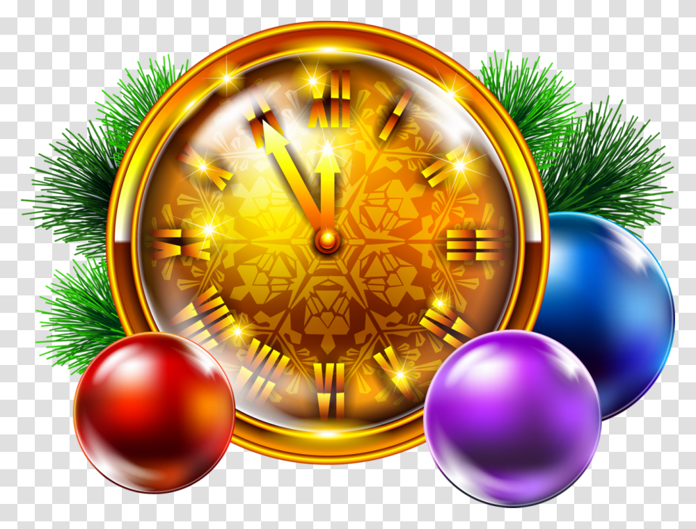 Golden Christmas Clock With Decoration Christmas Clock, Sphere, Lighting Transparent Png