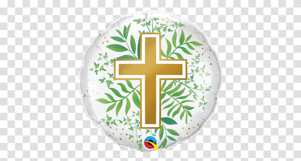 Golden Cross & Greenery 18 Inch 45 M Foil Balloon Q10256 Religious Leaf Balloon Display, Symbol, Crucifix Transparent Png