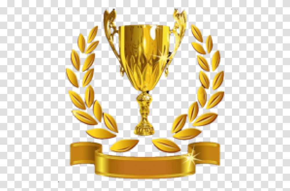Golden Cup Trophy With Golden Leaves Icon Award Ceremony Trophy, Lamp Transparent Png
