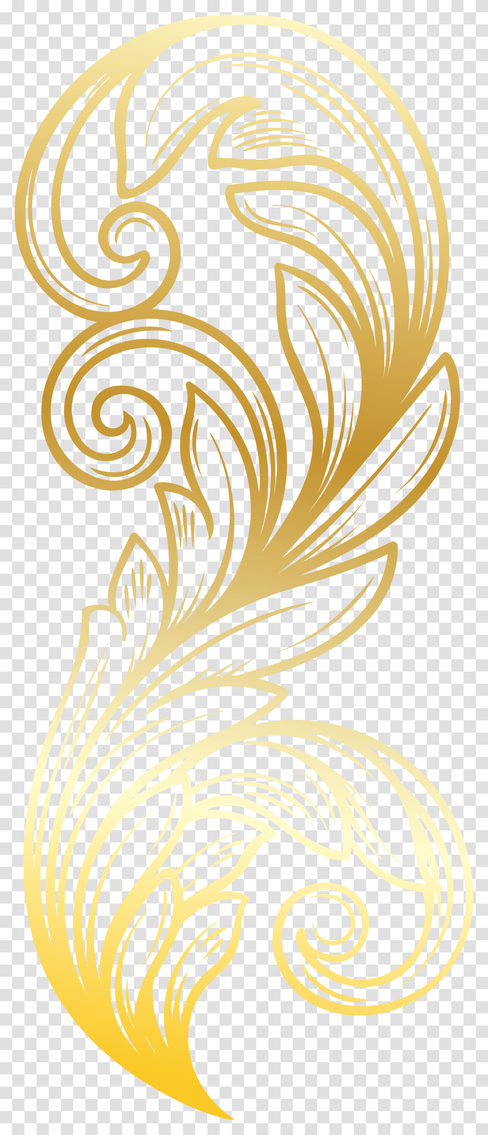 Golden Feather Gold Download Hq Clipart Gold Feather, Floral Design, Pattern, Plant Transparent Png