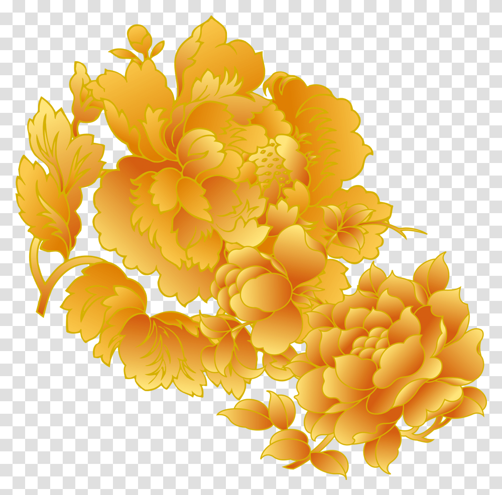 Golden Flower Chinese Golden Flower, Ornament, Pattern, Fractal, Plant Transparent Png