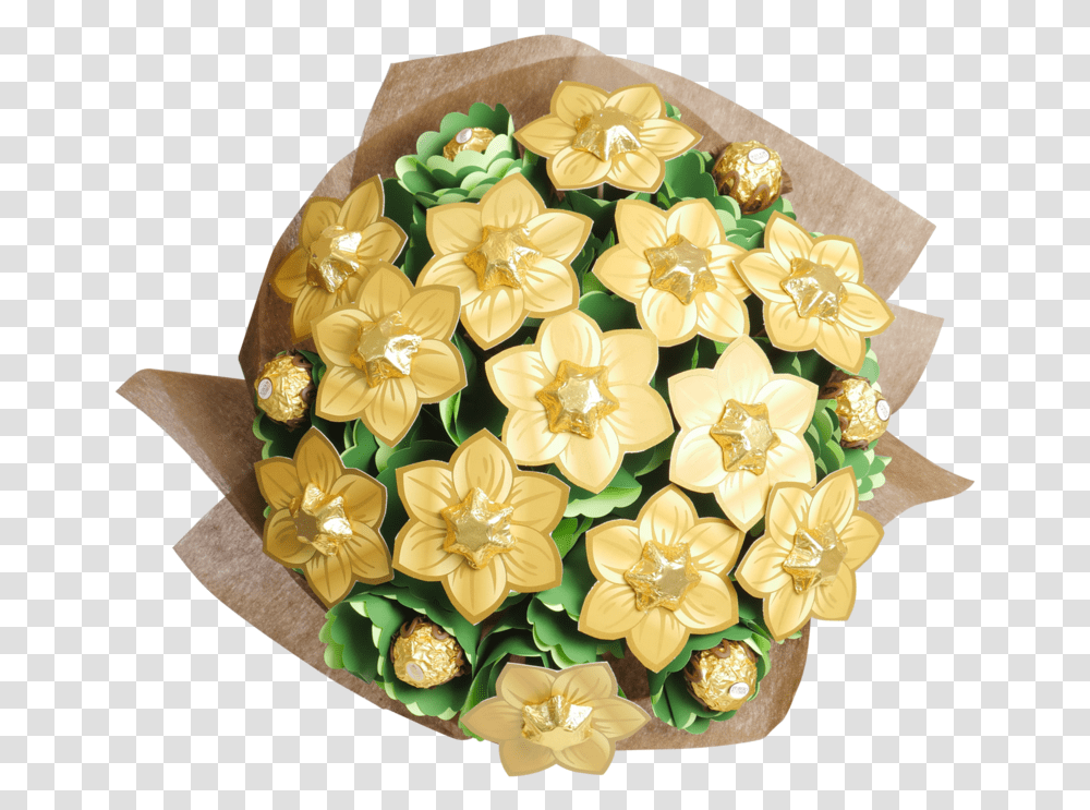 Golden Flower Golden Flower Chocolate Bouquet Artificial Flower, Plant, Food, Daffodil, Dessert Transparent Png