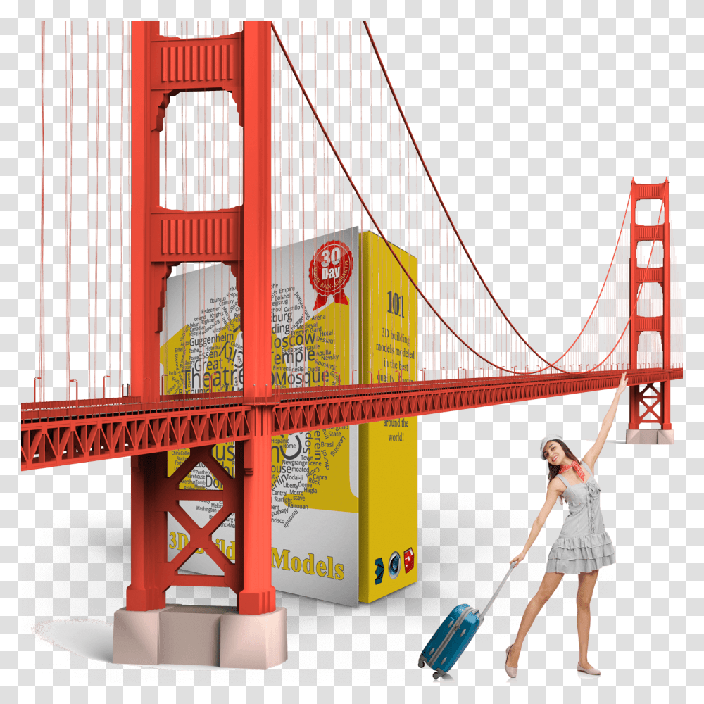 Golden Gate Bridge, Person, Human, Building, Suspension Bridge Transparent Png