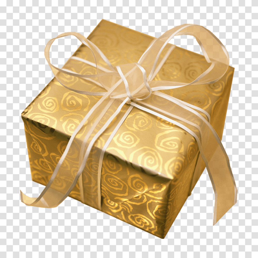 Golden Gift Bow Background Gift On Background, Box, Carton, Cardboard Transparent Png