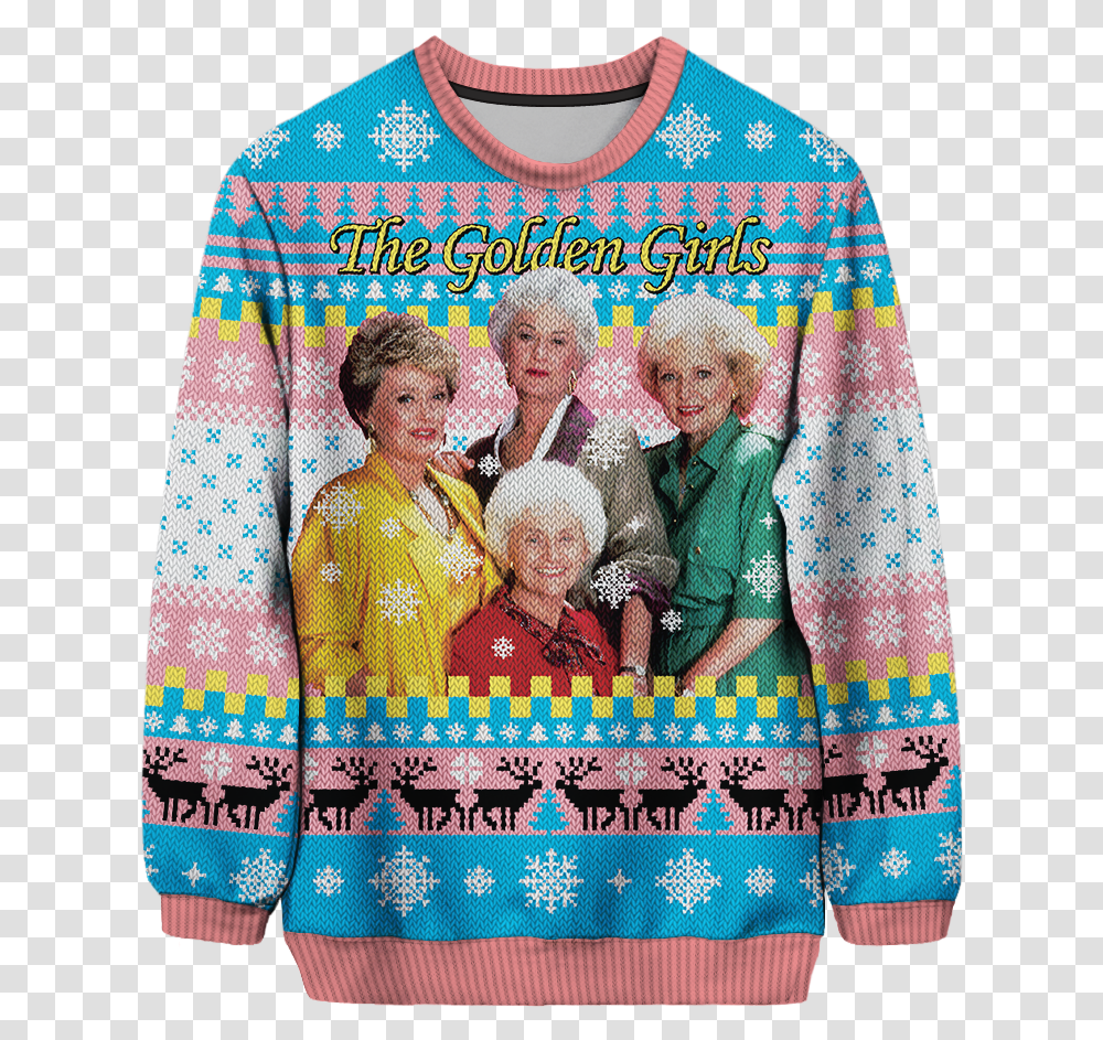 Golden Girls Christmas Sweater Golden Girls Christmas Sweater, Clothing, Person, Sleeve, People Transparent Png